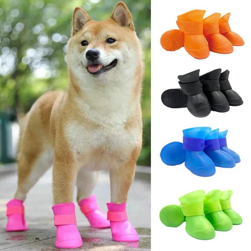 Lot de 4 bottes de pluie imperméables et antidérapantes pour chiens et chats
