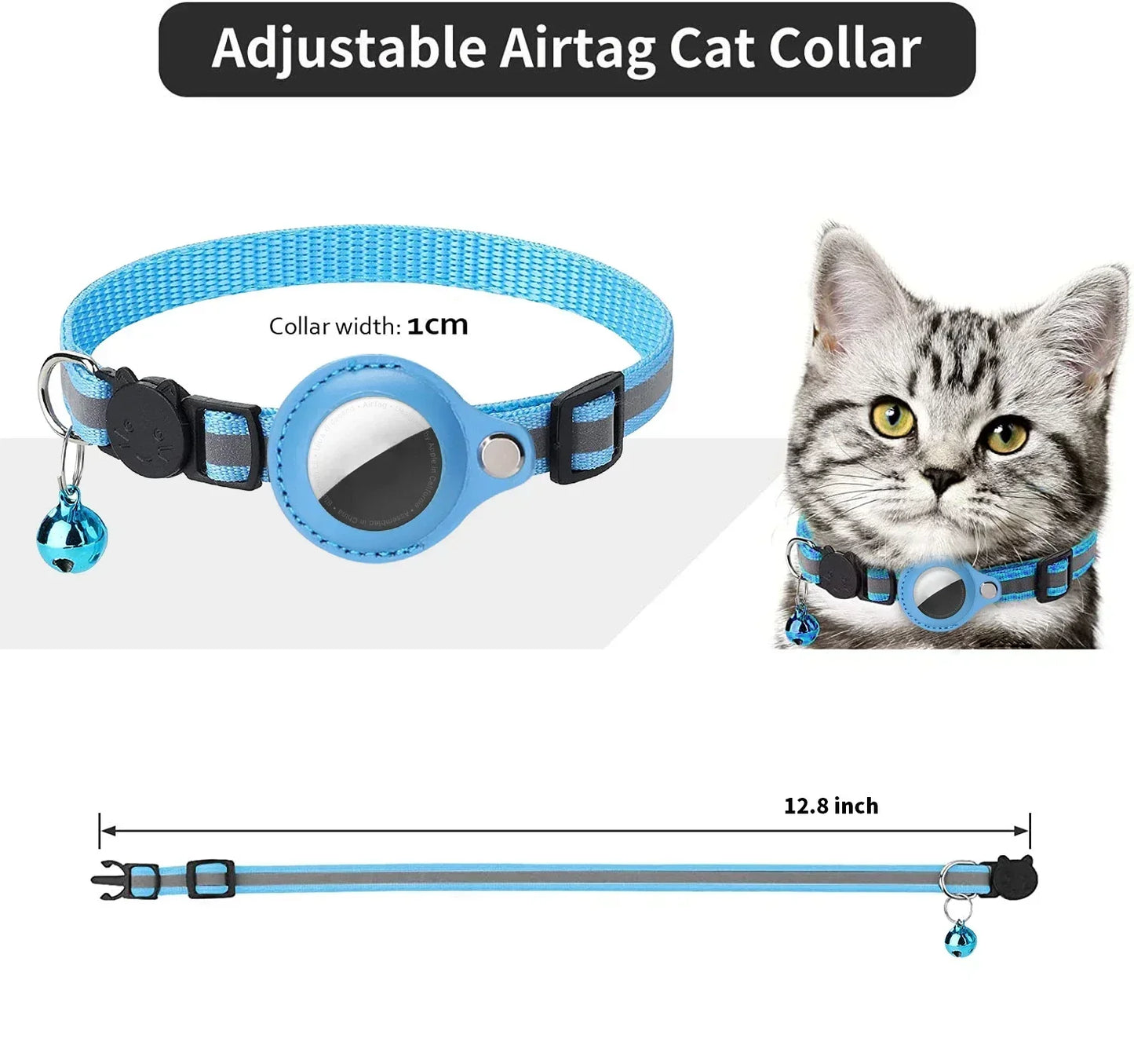 Collar reflectante antipérdida para gatos con timbre para Apple Airtag