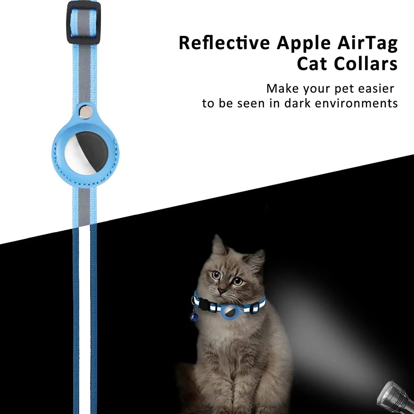 Collar reflectante antipérdida para gatos con timbre para Apple Airtag