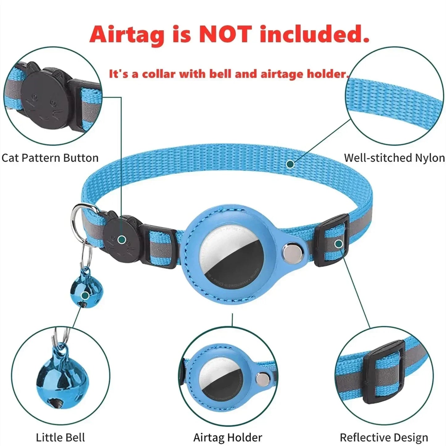 Collar reflectante antipérdida para gatos con timbre para Apple Airtag